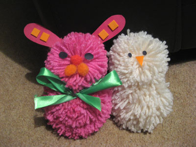 Examples I made earlier! Pom pom rabbits and chicks!